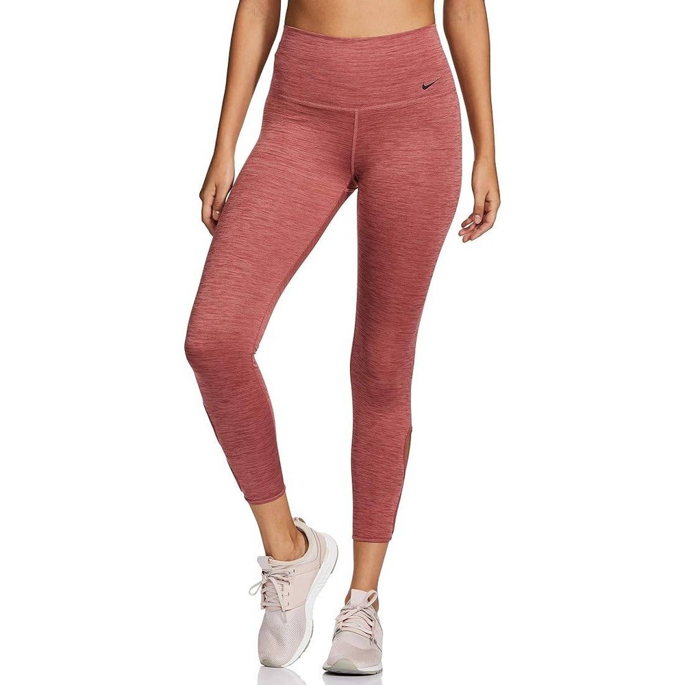 Nike Dri-FIT Womens High Waisted Heathered Red Keyhole Ankle Leggings Medium